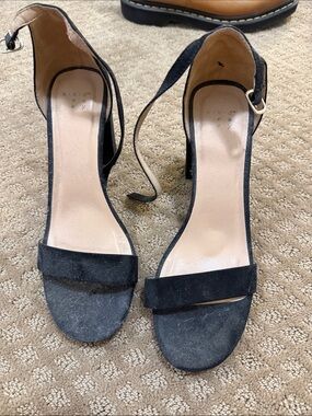 a new day Black Suede Ankle-Strap Heeled Sandals